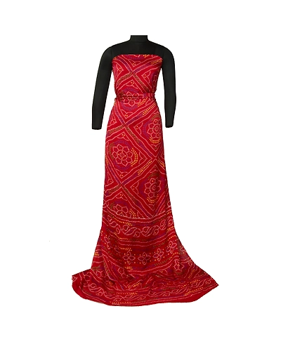 Sanskriti Vintage Sarees Indian Red Georgette Bandhani Printed Sari Craft Fabric, PRG-12777-Red-Printed Floral Design-Georgette-3