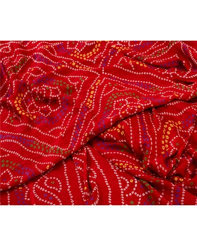 Sanskriti Vintage Sarees Indian Red Georgette Bandhani Printed Sari Craft Fabric, PRG-12777-Red-Printed Floral Design-Georgette-4