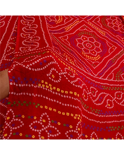 Sanskriti Vintage Sarees Indian Red Georgette Bandhani Printed Sari Craft Fabric, PRG-12777-Red-Printed Floral Design-Georgette-6