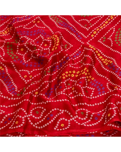 Sanskriti Vintage Sarees Indian Red Georgette Bandhani Printed Sari Craft Fabric, PRG-12777-Red-Printed Floral Design-Georgette-9