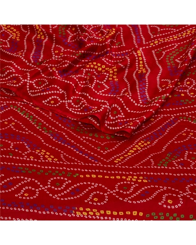 Sanskriti Vintage Sarees Indian Red Georgette Bandhani Printed Sari Craft Fabric, PRG-12777-Red-Printed Floral Design-Georgette-10