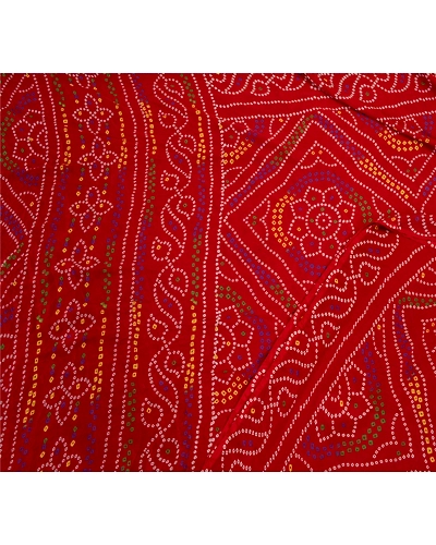 Sanskriti Vintage Sarees Indian Red Georgette Bandhani Printed Sari Craft Fabric, PRG-12777-Red-Printed Floral Design-Georgette-12