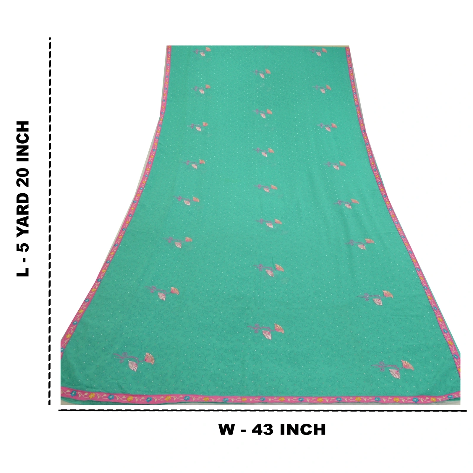 Sanskriti Vintage Sarees Green Ebroidered Mukesh Work Georgette Sari 5Yd Fabric, PRG-12782-Green-Printed Floral Design-Poly Georgette-5