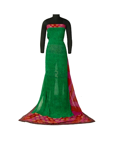 Sanskriti Vintage Sarees Green Zari Woven Print Pure Georgette Silk Sari Fabric, PRG-12783-Green-Printed Floral Design-Pure Georgette Silk-3