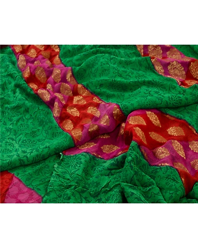 Sanskriti Vintage Sarees Green Zari Woven Print Pure Georgette Silk Sari Fabric, PRG-12783-Green-Printed Floral Design-Pure Georgette Silk-4