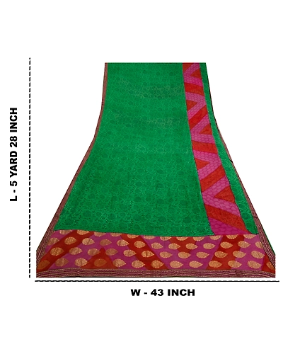 Sanskriti Vintage Sarees Green Zari Woven Print Pure Georgette Silk Sari Fabric, PRG-12783-Green-Printed Floral Design-Pure Georgette Silk-5