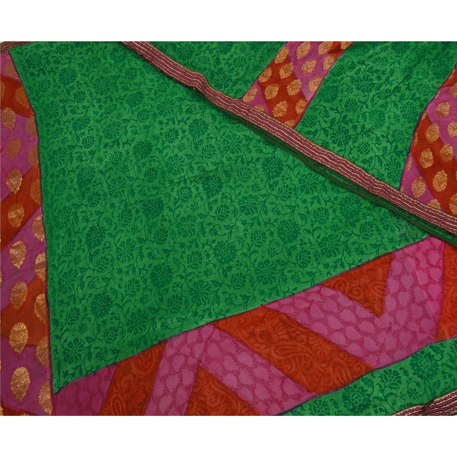 Sanskriti Vintage Sarees Green Zari Woven Print Pure Georgette Silk Sari Fabric, PRG-12783-Green-Printed Floral Design-Pure Georgette Silk-12