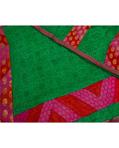 Sanskriti Vintage Sarees Green Zari Woven Print Pure Georgette Silk Sari Fabric, PRG-12783-Green-Printed Floral Design-Pure Georgette Silk-12
