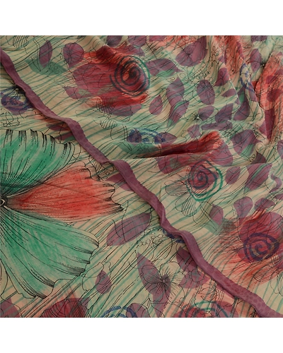 Sanskriti Vintage Sarees Multi Pure Georgette Silk Printed Sari 5Yd Craft Fabric, PRG-12785-Multi-Printed Floral Design-Pure Georgette Silk-1