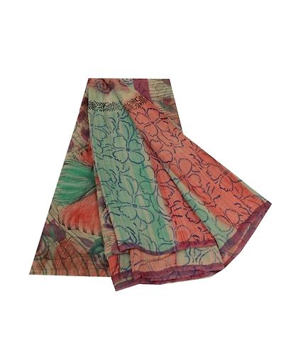 Sanskriti Vintage Sarees Multi Pure Georgette Silk Printed Sari 5Yd Craft Fabric, PRG-12785-Multi-Printed Floral Design-Pure Georgette Silk-2