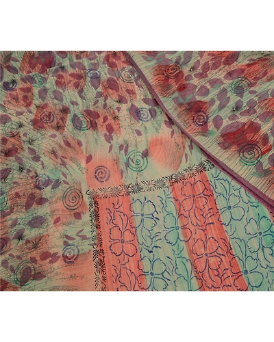 Sanskriti Vintage Sarees Multi Pure Georgette Silk Printed Sari 5Yd Craft Fabric, PRG-12785-Multi-Printed Floral Design-Pure Georgette Silk-3
