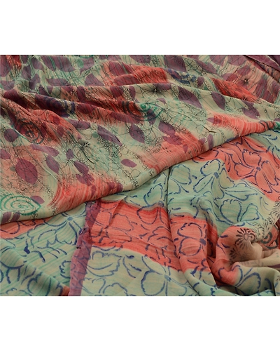 Sanskriti Vintage Sarees Multi Pure Georgette Silk Printed Sari 5Yd Craft Fabric, PRG-12785-Multi-Printed Floral Design-Pure Georgette Silk-4