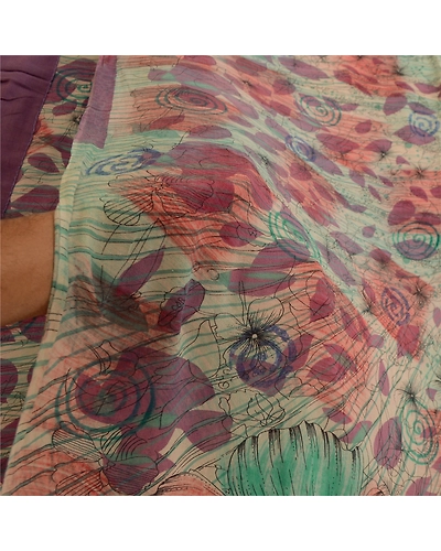 Sanskriti Vintage Sarees Multi Pure Georgette Silk Printed Sari 5Yd Craft Fabric, PRG-12785-Multi-Printed Floral Design-Pure Georgette Silk-6