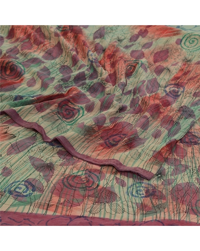Sanskriti Vintage Sarees Multi Pure Georgette Silk Printed Sari 5Yd Craft Fabric, PRG-12785-Multi-Printed Floral Design-Pure Georgette Silk-10