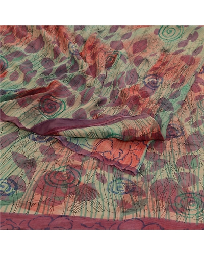 Sanskriti Vintage Sarees Multi Pure Georgette Silk Printed Sari 5Yd Craft Fabric, PRG-12785-Multi-Printed Floral Design-Pure Georgette Silk-13