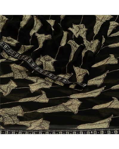 Sanskriti Vintage Sarees From India Black Georgette Printed Sari Craft Fabric, PRG-12792-Black-Printed Floral Design-Poly Georgette-10