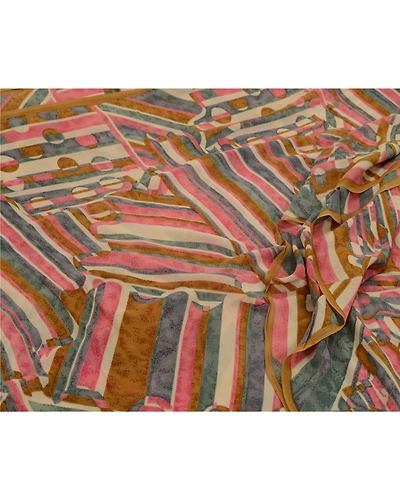 Sanskriti Vintage Sarees Indian Multi Pure Georgette Silk Printed Sari Fabric, PRG-12793-Multi-Printed Floral Design-Pure Georgette Silk-4