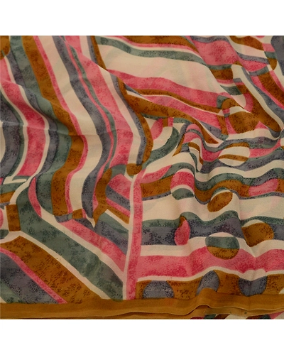 Sanskriti Vintage Sarees Indian Multi Pure Georgette Silk Printed Sari Fabric, PRG-12793-Multi-Printed Floral Design-Pure Georgette Silk-9