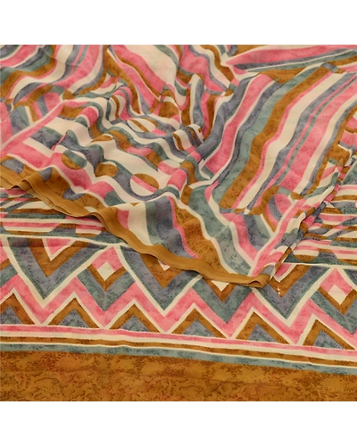 Sanskriti Vintage Sarees Indian Multi Pure Georgette Silk Printed Sari Fabric, PRG-12793-Multi-Printed Floral Design-Pure Georgette Silk-10