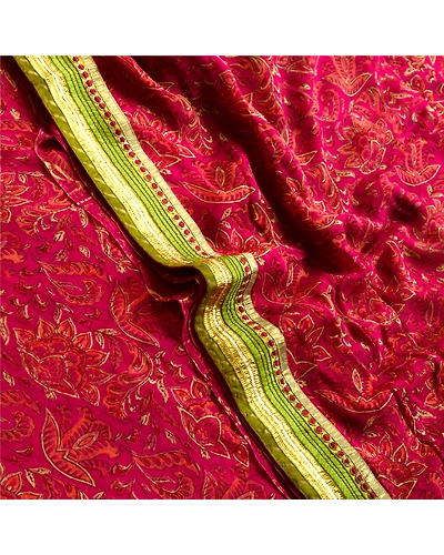 Sanskriti Vintage Sarees Indian Purple Blend Georgette Printed Sari Craft Fabric, PRG-12794-Purple-Printed Floral Design-Blend Georgette-1