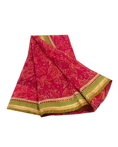 Sanskriti Vintage Sarees Indian Purple Blend Georgette Printed Sari Craft Fabric, PRG-12794-Purple-Printed Floral Design-Blend Georgette-2
