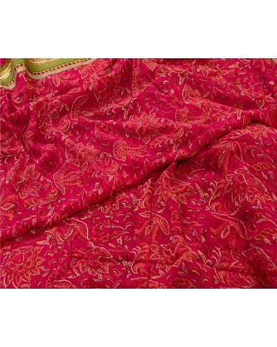 Sanskriti Vintage Sarees Indian Purple Blend Georgette Printed Sari Craft Fabric, PRG-12794-Purple-Printed Floral Design-Blend Georgette-4