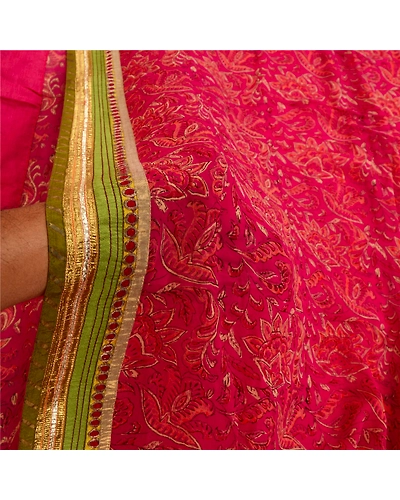 Sanskriti Vintage Sarees Indian Purple Blend Georgette Printed Sari Craft Fabric, PRG-12794-Purple-Printed Floral Design-Blend Georgette-6
