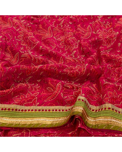 Sanskriti Vintage Sarees Indian Purple Blend Georgette Printed Sari Craft Fabric, PRG-12794-Purple-Printed Floral Design-Blend Georgette-9