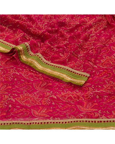 Sanskriti Vintage Sarees Indian Purple Blend Georgette Printed Sari Craft Fabric, PRG-12794-Purple-Printed Floral Design-Blend Georgette-10