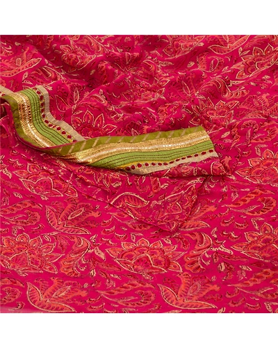 Sanskriti Vintage Sarees Indian Purple Blend Georgette Printed Sari Craft Fabric, PRG-12794-Purple-Printed Floral Design-Blend Georgette-13