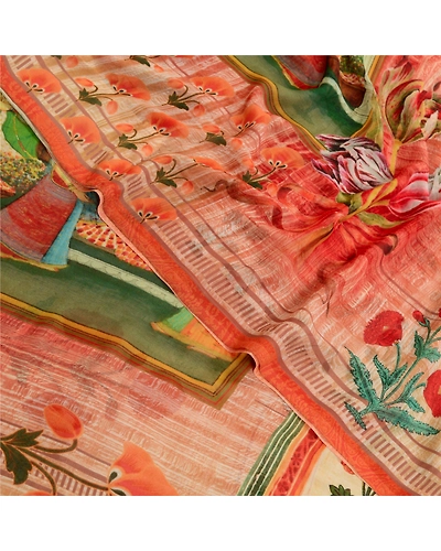 Sanskriti Vintage Sarees Indian Multi Georgette Human Printed Sari Craft Fabric, PRG-12802-Multi-Printed Floral Design-Poly Georgette-1