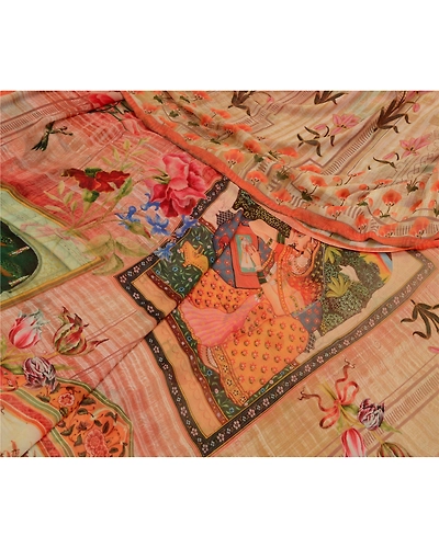 Sanskriti Vintage Sarees Indian Multi Georgette Human Printed Sari Craft Fabric, PRG-12802-Multi-Printed Floral Design-Poly Georgette-4