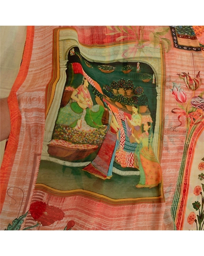 Sanskriti Vintage Sarees Indian Multi Georgette Human Printed Sari Craft Fabric, PRG-12802-Multi-Printed Floral Design-Poly Georgette-6
