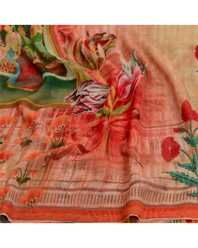 Sanskriti Vintage Sarees Indian Multi Georgette Human Printed Sari Craft Fabric, PRG-12802-Multi-Printed Floral Design-Poly Georgette-9