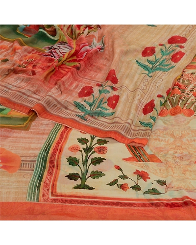 Sanskriti Vintage Sarees Indian Multi Georgette Human Printed Sari Craft Fabric, PRG-12802-Multi-Printed Floral Design-Poly Georgette-10