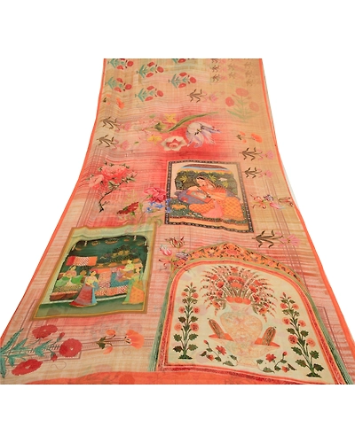Sanskriti Vintage Sarees Indian Multi Georgette Human Printed Sari Craft Fabric, PRG-12802-Multi-Printed Floral Design-Poly Georgette-11
