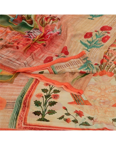 Sanskriti Vintage Sarees Indian Multi Georgette Human Printed Sari Craft Fabric, PRG-12802-Multi-Printed Floral Design-Poly Georgette-13