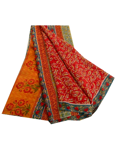 Sanskriti Vintage Sarees Red Pure Georgette Silk Printed Sari Soft Craft Fabric, PRG-12808-Red-Printed Floral Design-Pure Georgette Silk-2