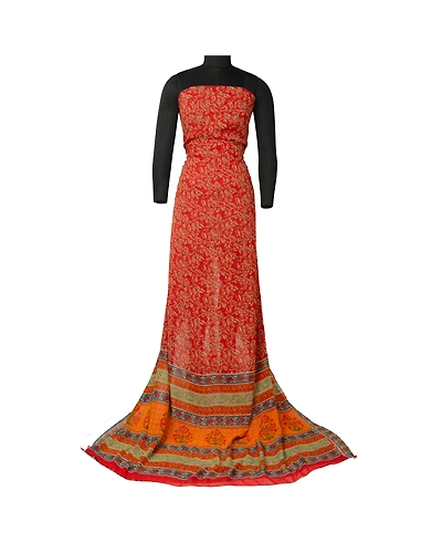Sanskriti Vintage Sarees Red Pure Georgette Silk Printed Sari Soft Craft Fabric, PRG-12808-Red-Printed Floral Design-Pure Georgette Silk-3