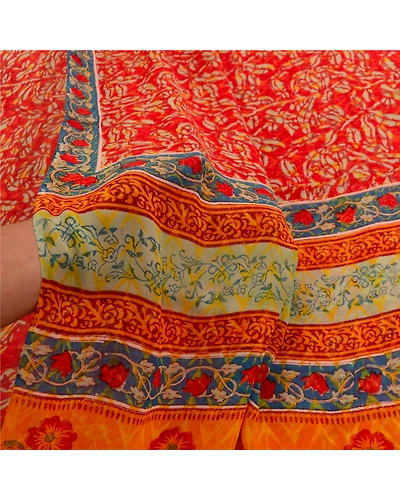 Sanskriti Vintage Sarees Red Pure Georgette Silk Printed Sari Soft Craft Fabric, PRG-12808-Red-Printed Floral Design-Pure Georgette Silk-6
