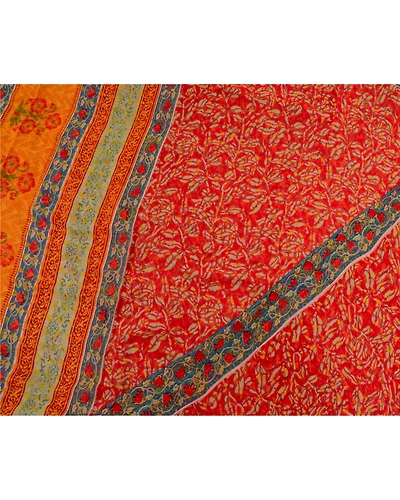 Sanskriti Vintage Sarees Red Pure Georgette Silk Printed Sari Soft Craft Fabric, PRG-12808-Red-Printed Floral Design-Pure Georgette Silk-12