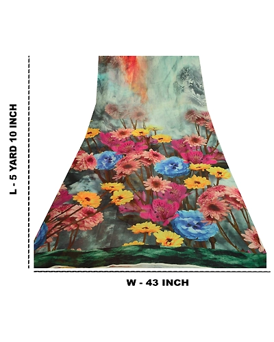 Sanskriti Vintage Sarees Multi Digital Printed Blend Georgette Sari Craft Fabric, PRG-12818-Multi-Printed Floral Design-Blend Georgette-5