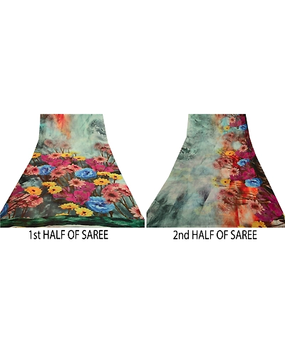 Sanskriti Vintage Sarees Multi Digital Printed Blend Georgette Sari Craft Fabric, PRG-12818-Multi-Printed Floral Design-Blend Georgette-7