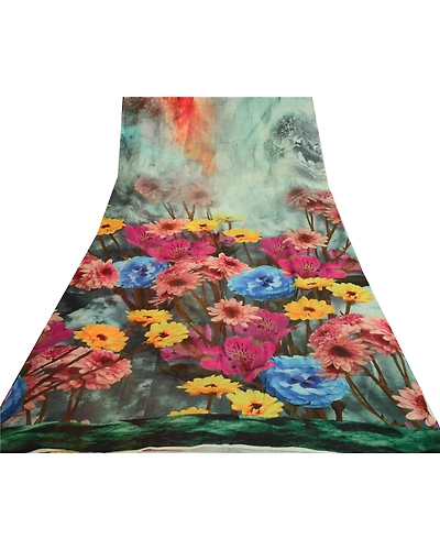 Sanskriti Vintage Sarees Multi Digital Printed Blend Georgette Sari Craft Fabric, PRG-12818-Multi-Printed Floral Design-Blend Georgette-11