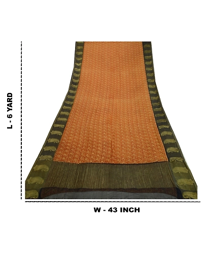 Sanskriti Vintage Sarees Mustard-Black Pure Chiffon Printed Zari Sari 5Yd Fabric, PRG-12820-Mustard Yellos &amp; Black-Printed Floral Design-Pure Chiffon Silk-5