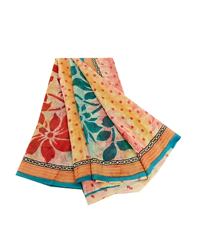 Sanskriti Vintage Sarees Ivory Pure Georgette Silk Printed Sari 5Yd Craft Fabric, PRG-12828-Ivory-Printed Floral Design-Pure Georgette Silk-2