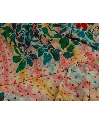 Sanskriti Vintage Sarees Ivory Pure Georgette Silk Printed Sari 5Yd Craft Fabric, PRG-12828-Ivory-Printed Floral Design-Pure Georgette Silk-4