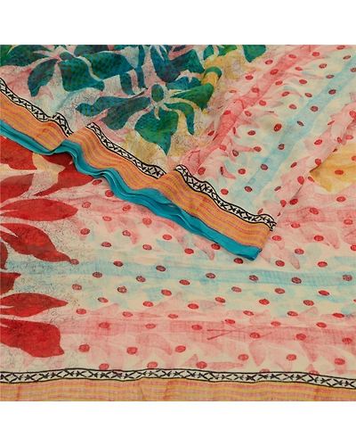 Sanskriti Vintage Sarees Ivory Pure Georgette Silk Printed Sari 5Yd Craft Fabric, PRG-12828-Ivory-Printed Floral Design-Pure Georgette Silk-6