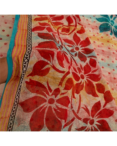 Sanskriti Vintage Sarees Ivory Pure Georgette Silk Printed Sari 5Yd Craft Fabric, PRG-12828-Ivory-Printed Floral Design-Pure Georgette Silk-9