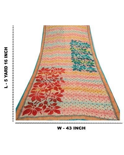 Sanskriti Vintage Sarees Ivory Pure Georgette Silk Printed Sari 5Yd Craft Fabric, PRG-12828-Ivory-Printed Floral Design-Pure Georgette Silk-13
